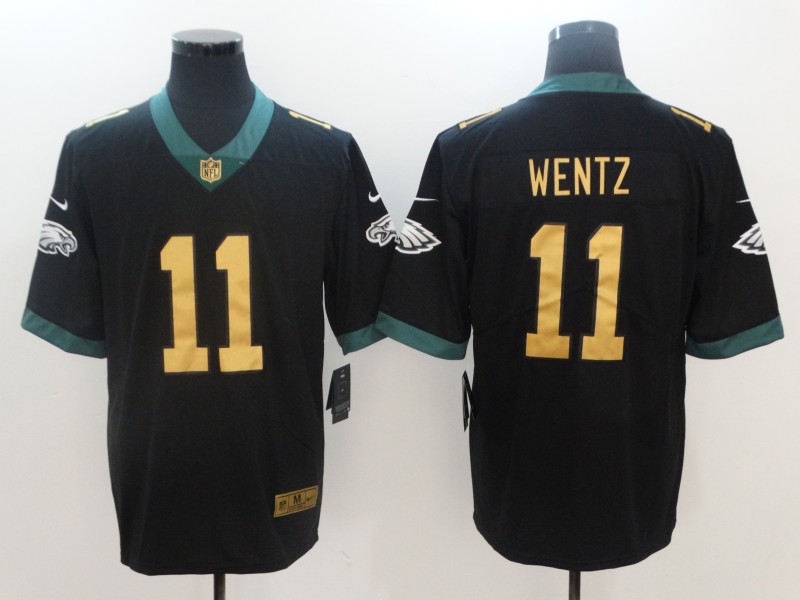 Men Philadelphia Eagles #11 Wentz Black Gold Anthracite Salute To Service Nike NFL Limited Jersey->philadelphia eagles->NFL Jersey